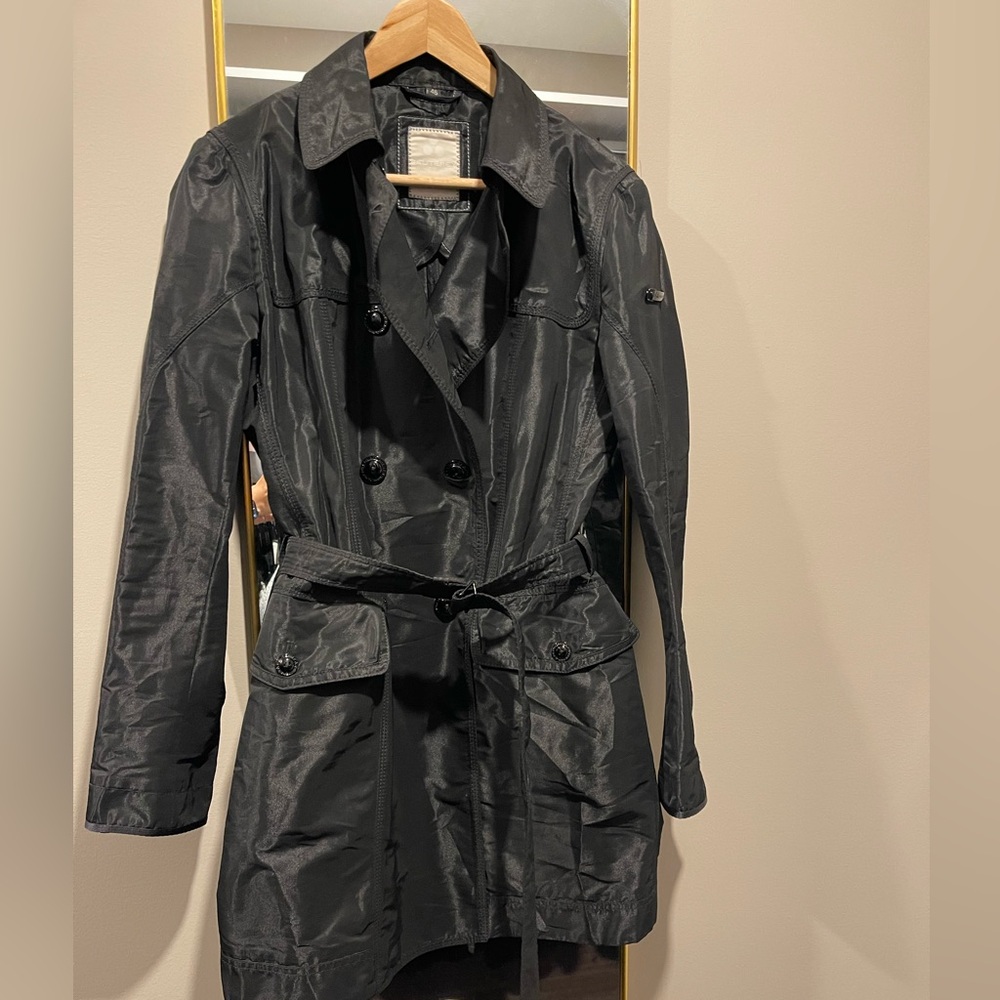 $650🔥 PEUTEREY Double Breasted Black Trench Coat Jacket Size 46 M/L